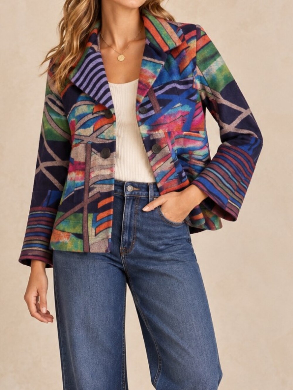 NEW Ali Miles Multi Color Statement Jacket Petite Small Orange Pink Green Blue